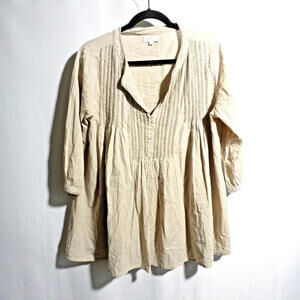 Novica 100% Cotton Beaded Tunic Top 3/4 Sleeve Boho Cottage‎ Lagenlook Beachy M